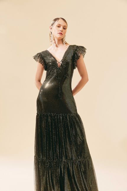 Vestido festa tule amarração preto