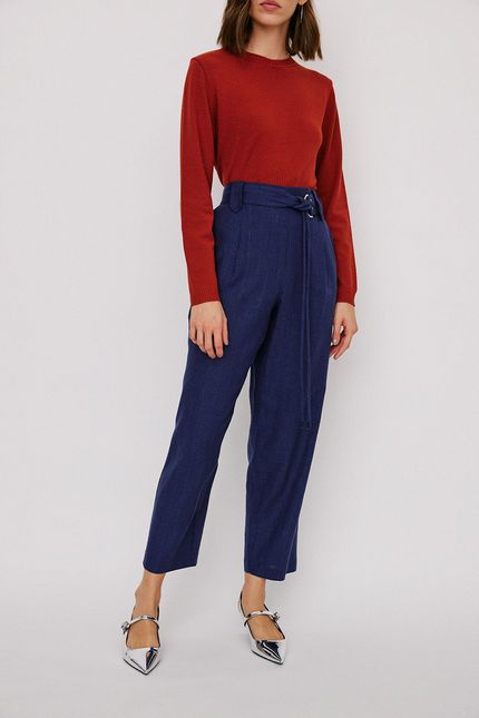 Calça linho risca azul noturno