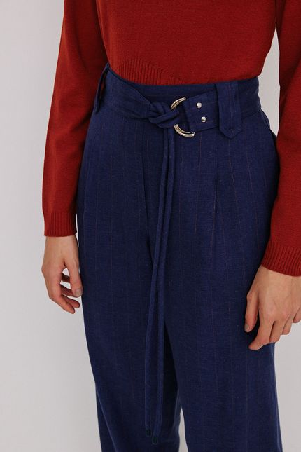 Calça linho risca azul noturno