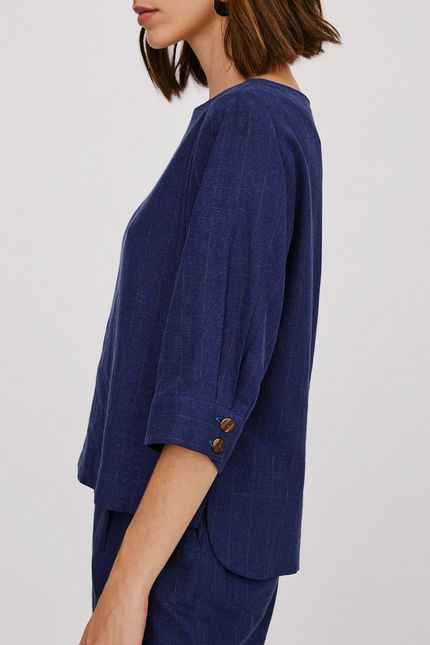 Blusa linho risca azul noturno