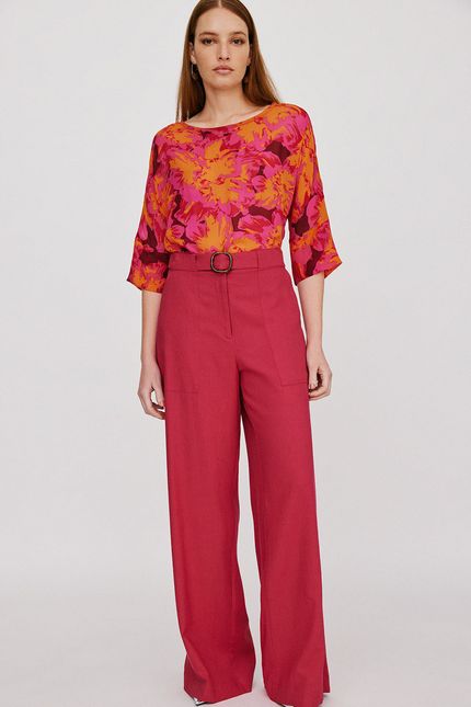 Calça linho pantalona rosa caroa