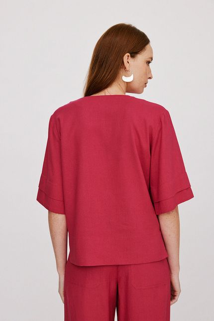Blusa linho decote v rosa caroa