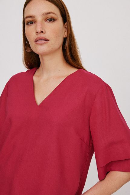 Blusa linho decote v rosa caroa