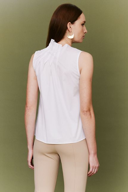 Blusa tricoline pregas gola branco