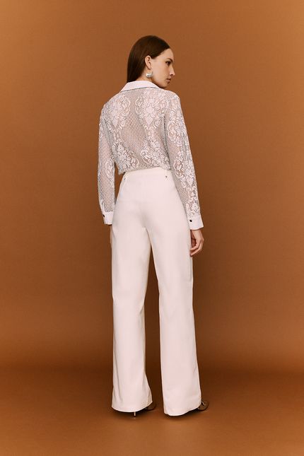 Calça alfaiataria reta off white