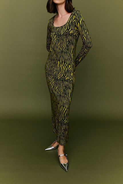 Vestido decote listrado orgânico verde aguapes