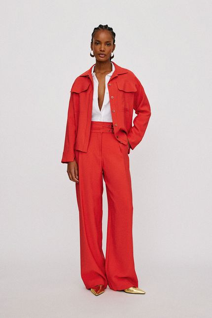 Camisa detalhe ilhós vermelho papoula