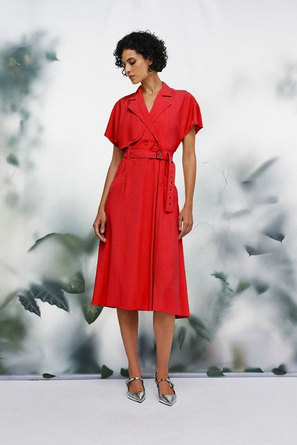 Vestido detalhe ilhós vermelho papoula