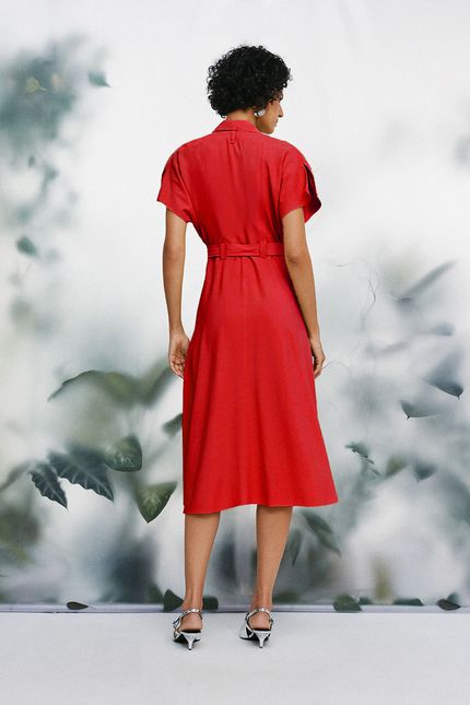Vestido detalhe ilhós vermelho papoula