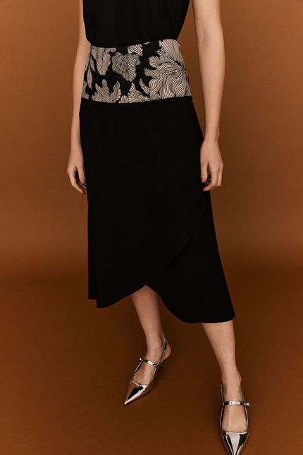 Saia jacquard algas preto