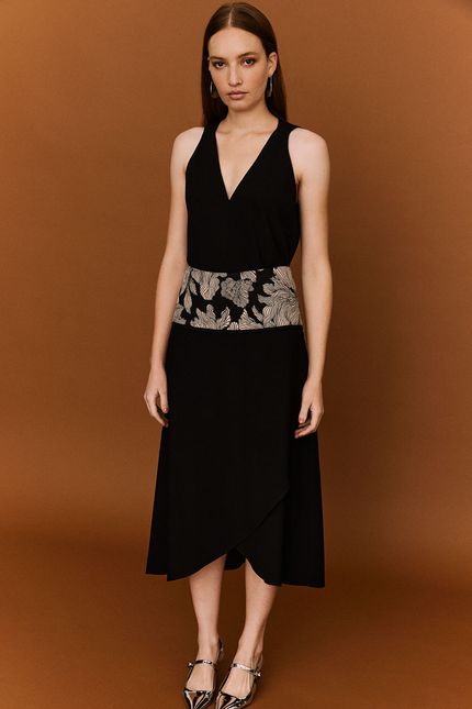 Saia jacquard algas preto