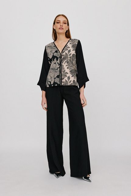 Blusa jacquard algas preto