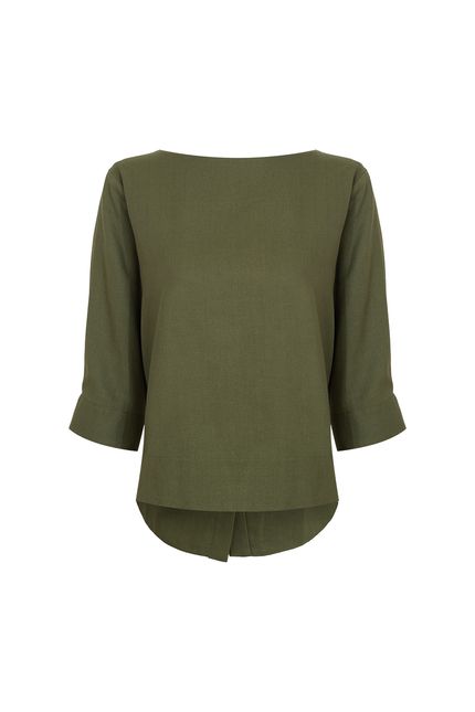 Blusa linho abotoamento costas verde oliva
