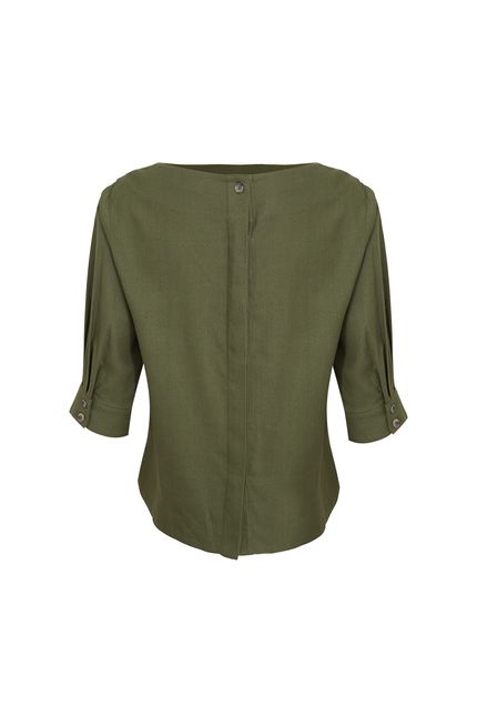 Blusa linho abotoamento costas verde oliva