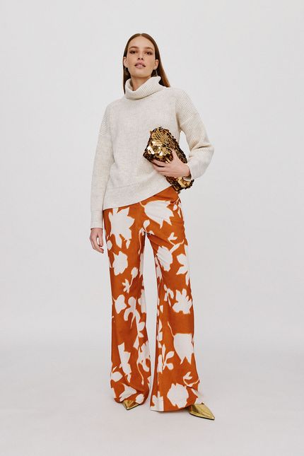 Calça alfaiataria floral aquarela laranja telha