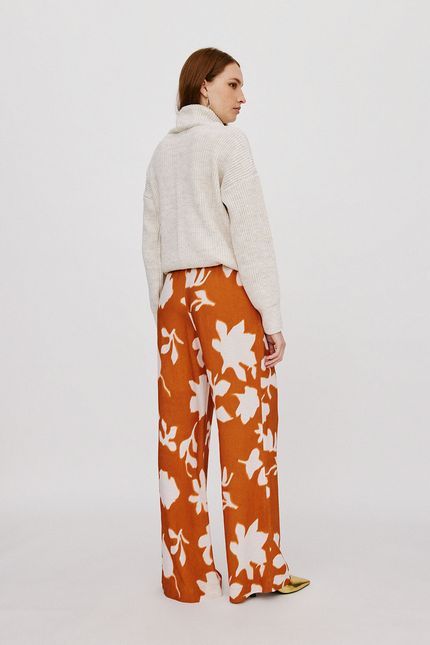 Calça alfaiataria floral aquarela laranja telha