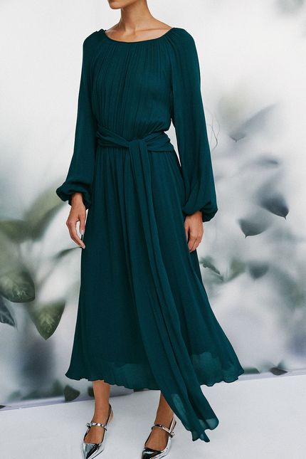 Vestido crepe leve amarração verde amazonia