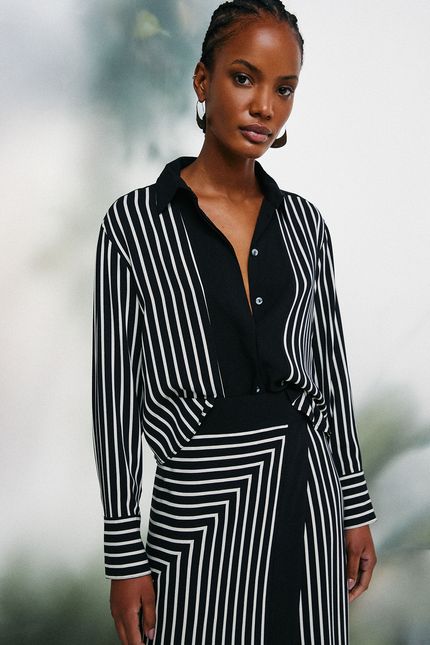 Camisa crepe listra rongeant preto