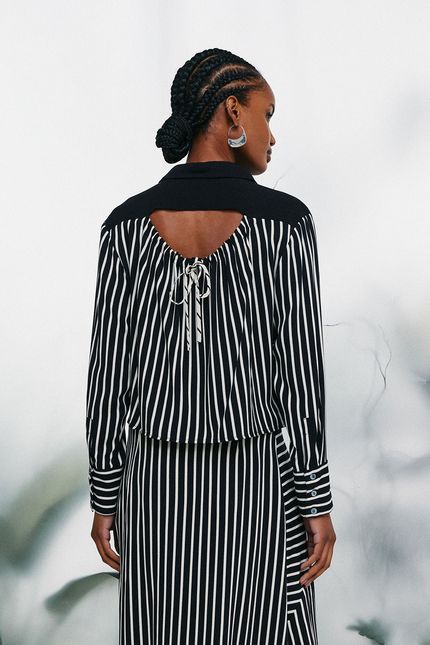 Camisa crepe listra rongeant preto