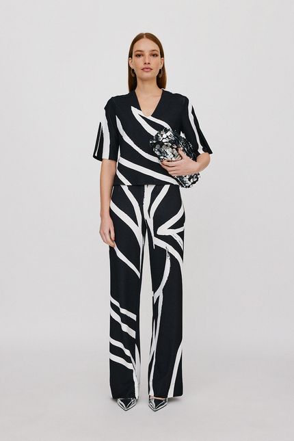 Blusa manga folhagem maxi negativo preto