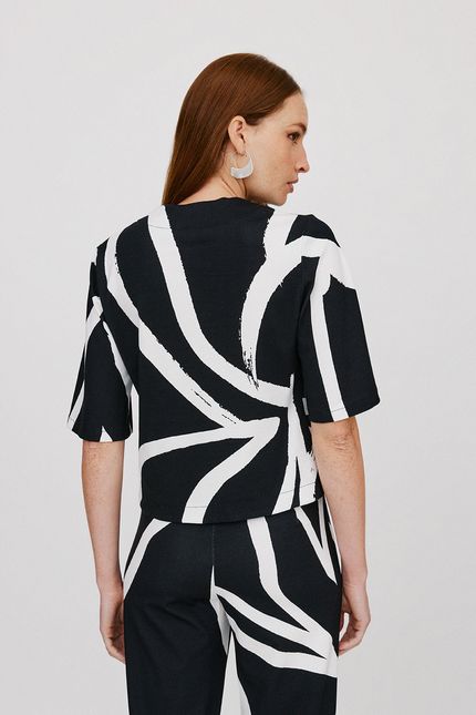 Blusa manga folhagem maxi negativo preto