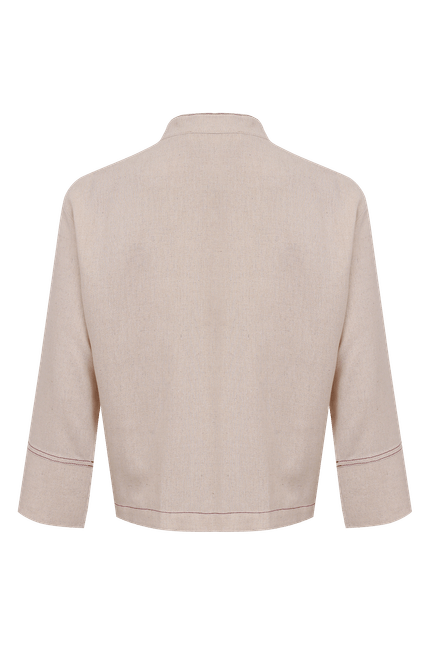 Camisa linho bordado flor bege natural