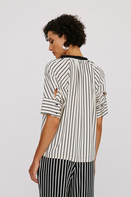 Blusa crepe listra rongeant off white