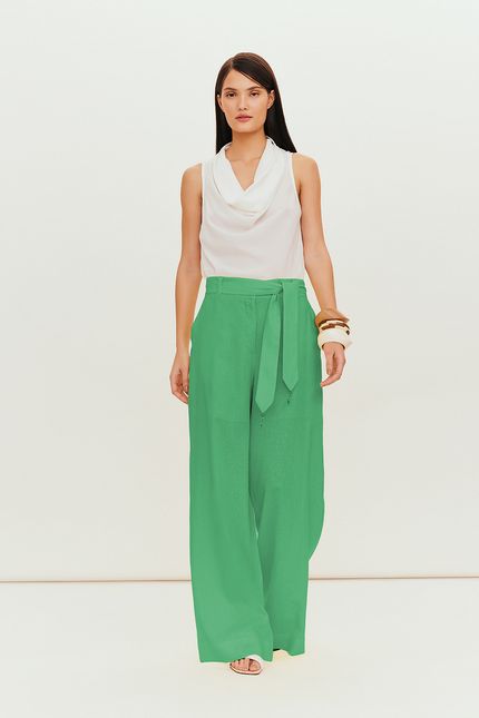 Calça cambraia pantalona verde astral
