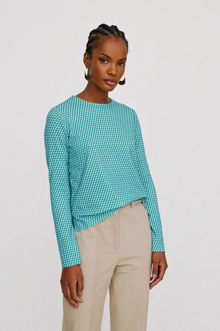 Blusa manga longa losango azul sanhaco