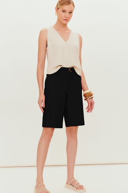 Bermuda alfaiataria fivela preto