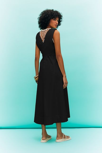 vestido alfaiataria midi com cinto preto