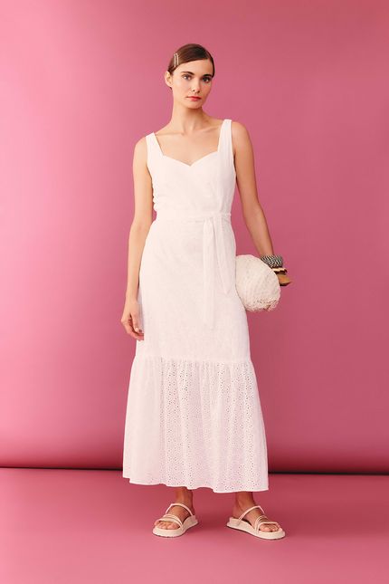 Vestido laise com faixa branco
