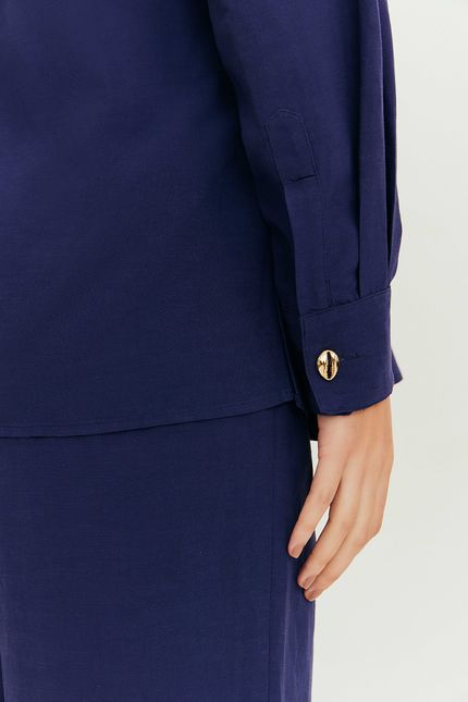 Camisa linho transpasse  azul marinho