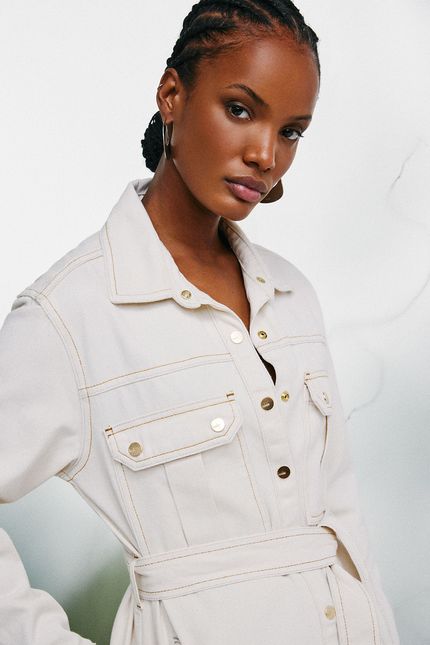 Camisão jeans reto com faixa off white