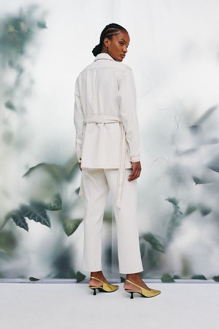 Camisão jeans reto com faixa off white