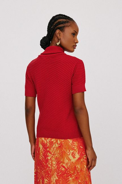 Blusa tricot diagonal manga curta vermelho papoula