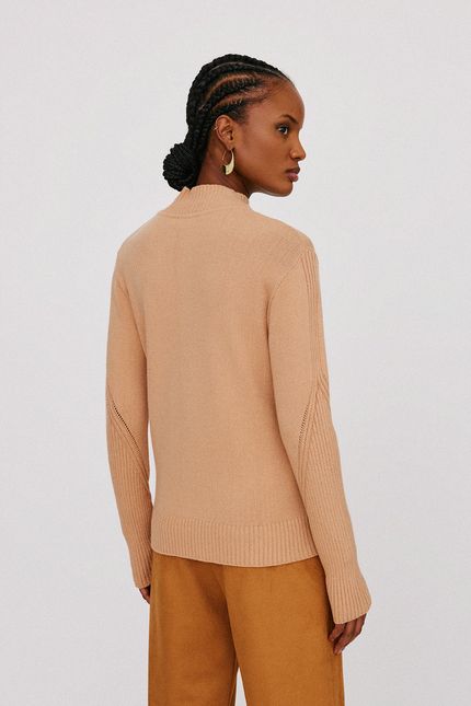Blusa tricot gola manga canelada bege sisal
