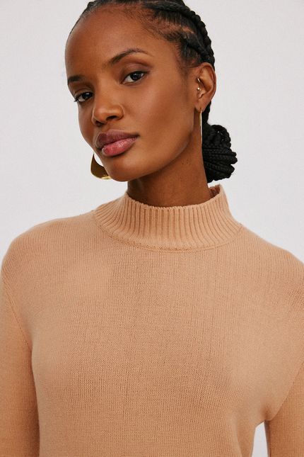 Blusa tricot gola manga canelada bege sisal