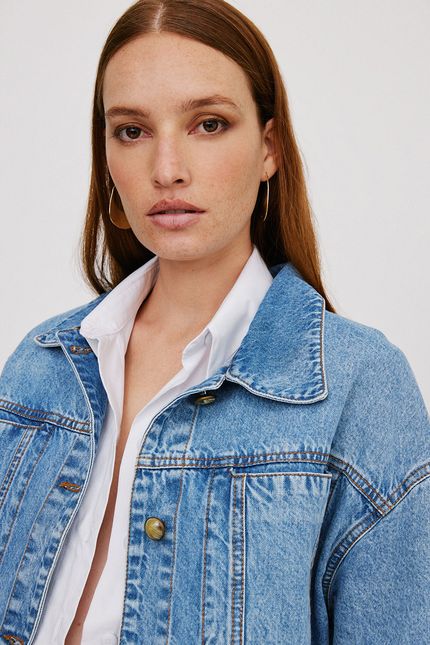 Jaqueta jeans manga pregas jeans