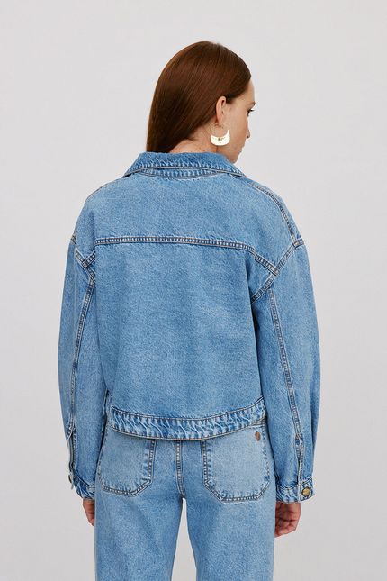Jaqueta jeans manga pregas jeans