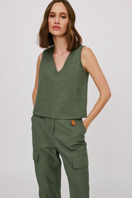 Blusa slim cotton paper verde oliva