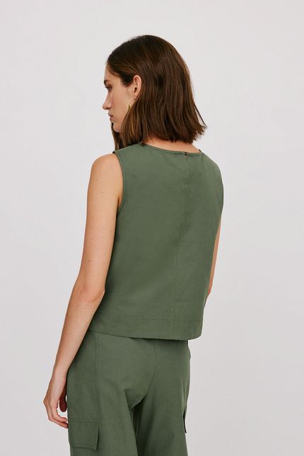 Blusa slim cotton paper verde oliva
