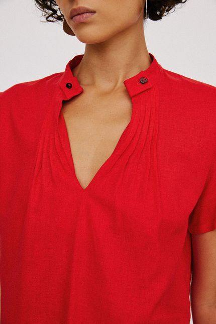 Blusa linho pregas vermelho papoula
