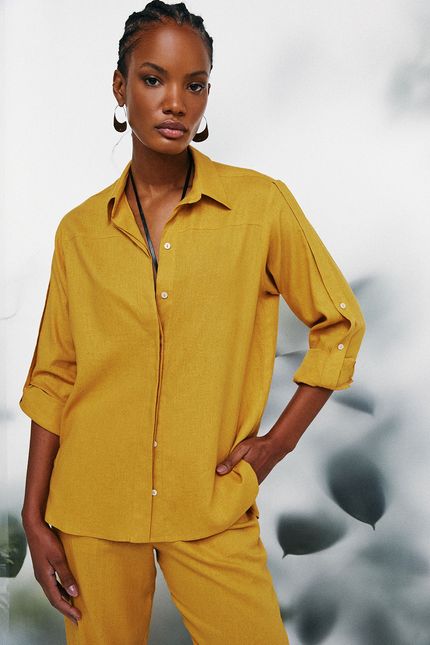 Camisa cambraia aleta amarelo abrico