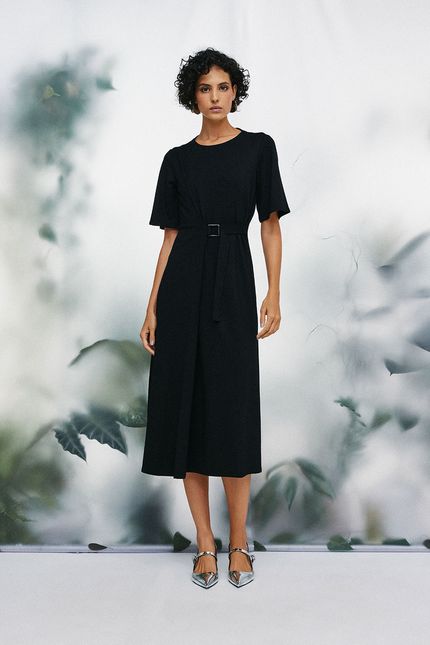 Vestido malha detalhe square  preto