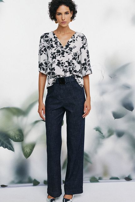 Blusa manga floral pb bege natural