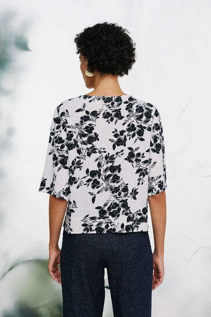 Blusa manga floral pb bege natural