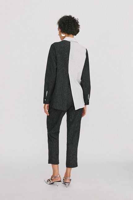 Camisa cambraia bicolor off white