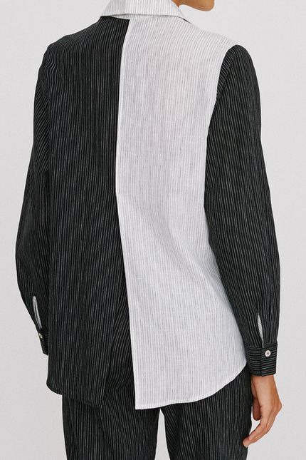 Camisa cambraia bicolor off white