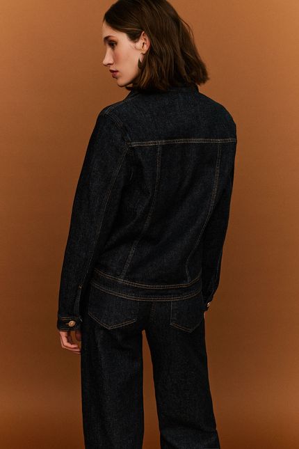 Jaqueta jeans reta bolso jeans